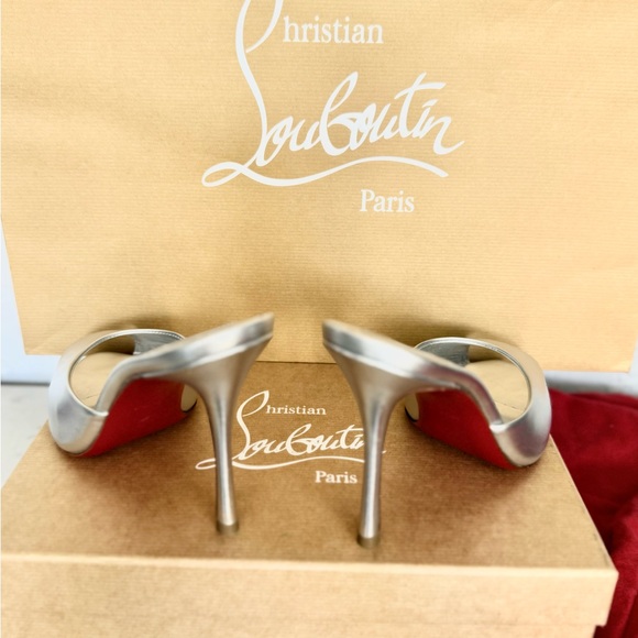 Christian Louboutin Metallic Silver Peep-Toe Heels - Picture 8 of 15